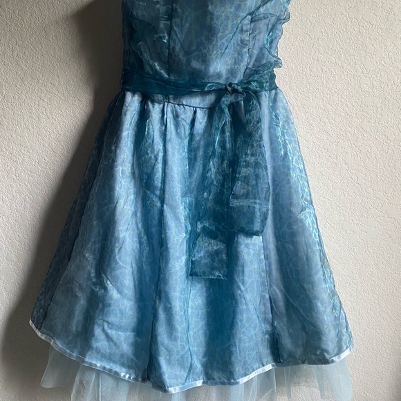 Vintage Fetish Punk Chiffon Leopard Print Tulle Hem Blue Strapless Goth Dress 10 - Picture 4 of 16